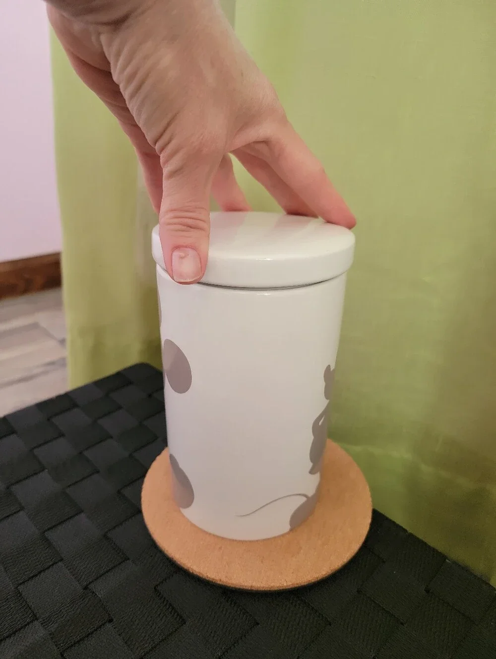 White Ceramic Canister with Taupe Mickey Silhouette